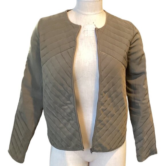 Lucky Brand Lightweight Full Zip Quilted Crop Jacket 2 Pocket Sz XS Green 198B - Picture 3 of 10